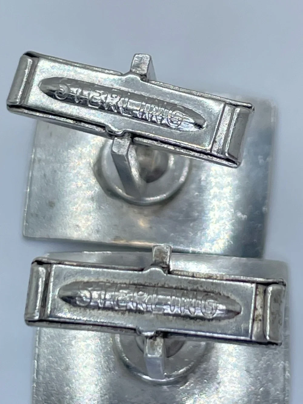 925 Sterling Silver Engraved Rectangle Cufflinks Vintage Minimalist Timeless